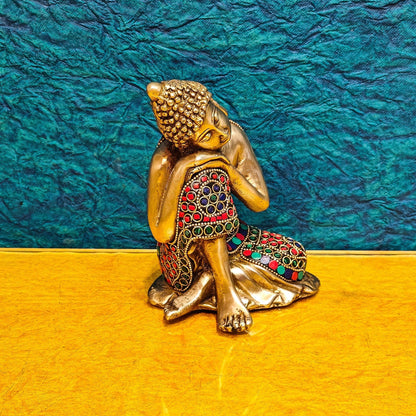 Brass Handcrafted Thinking Buddha Statue 6" - Budhshiv.com