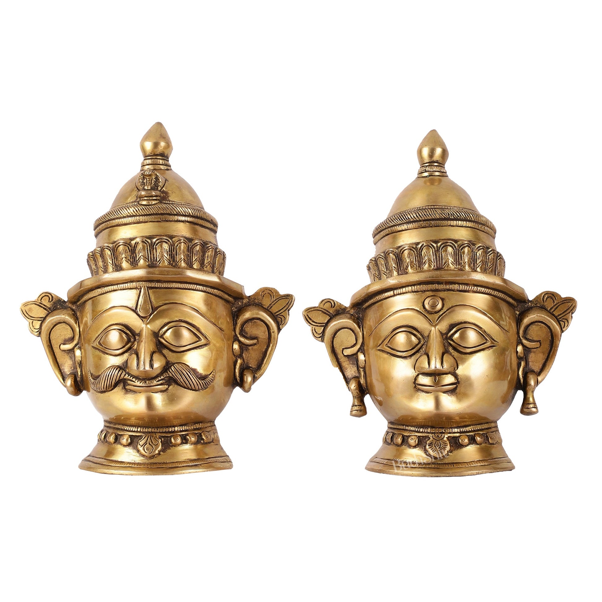 Brass Handcrafted Traditional and Antique Shiva and Gauri Mukhalingam | 9.5" Height - Budhshiv.com