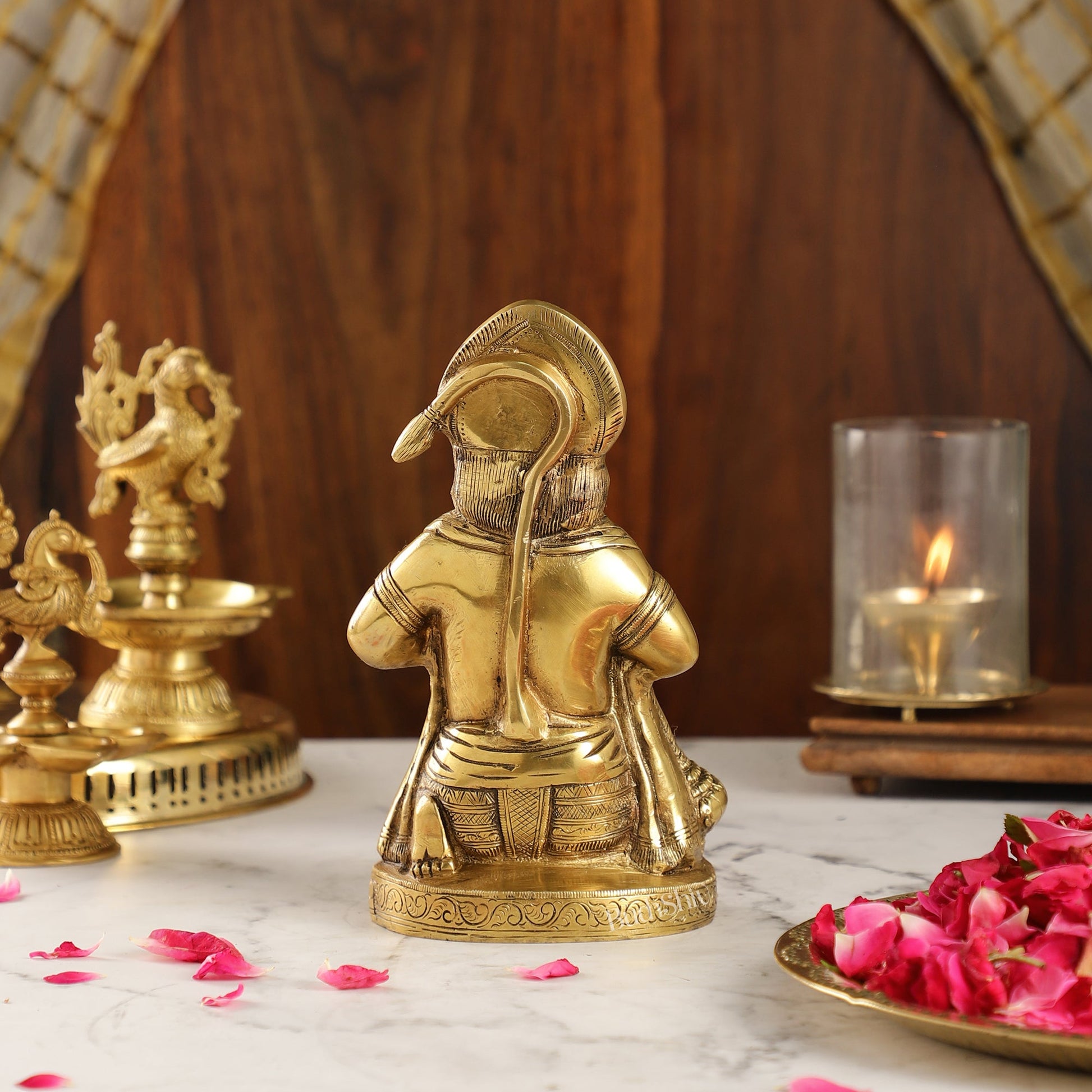 Brass Hanuman Idol with Ram on Chest | 8" Height - Budhshiv.com