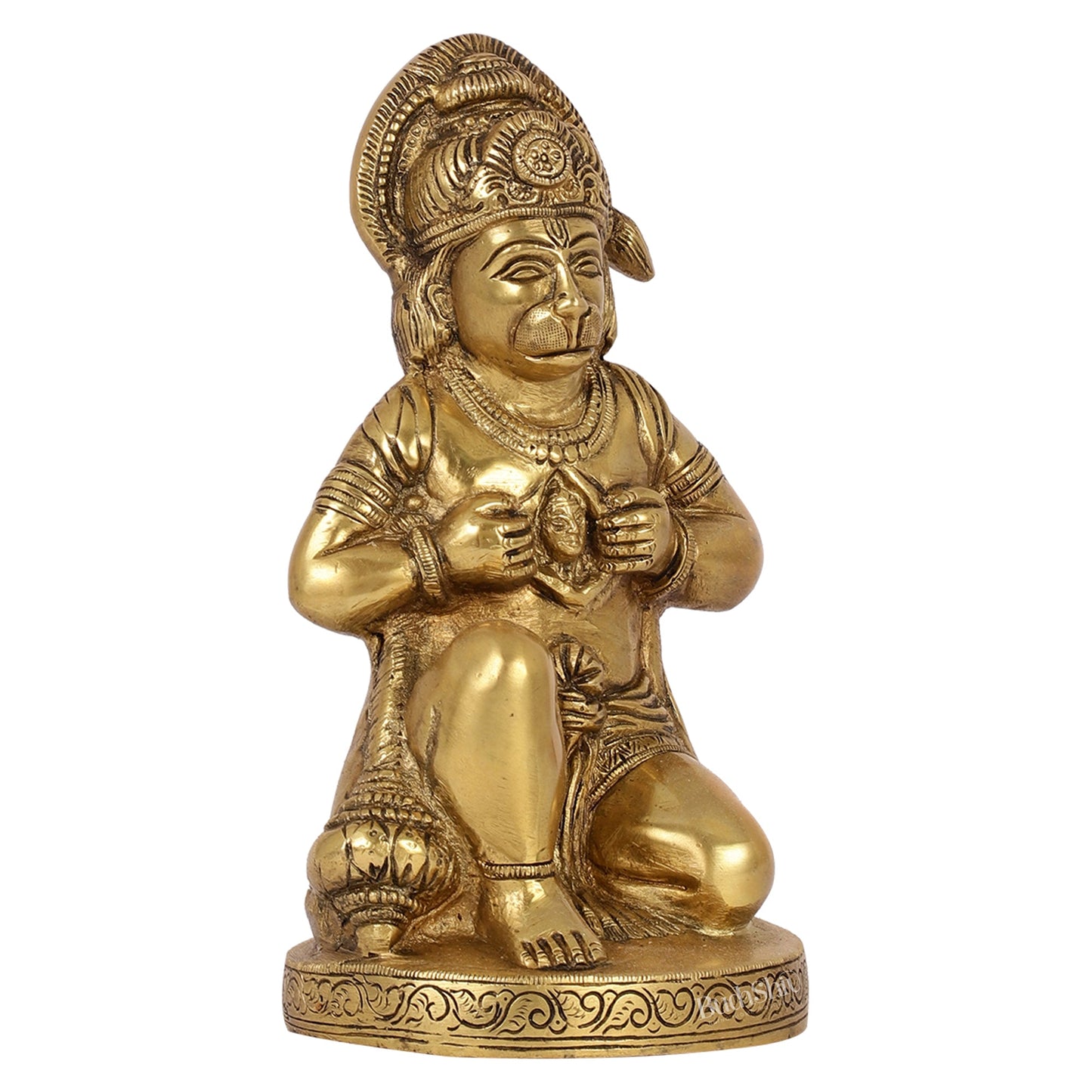 Brass Hanuman Idol with Ram on Chest | 8" Height - Budhshiv.com