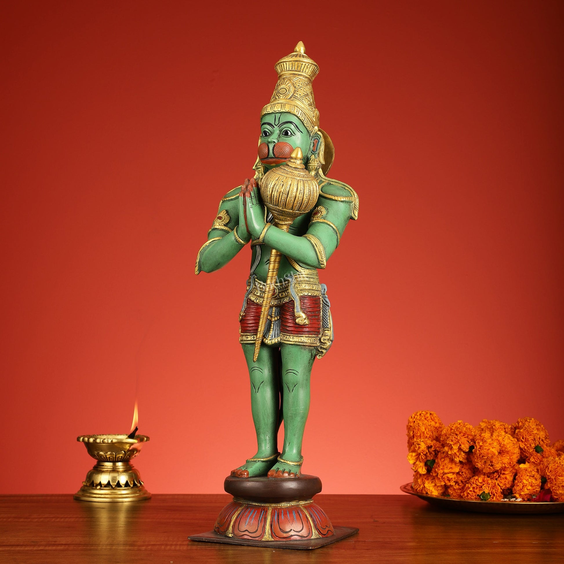 Brass Hanuman Statue in Namashkar Mudra | 21.5" Height | - Budhshiv.com