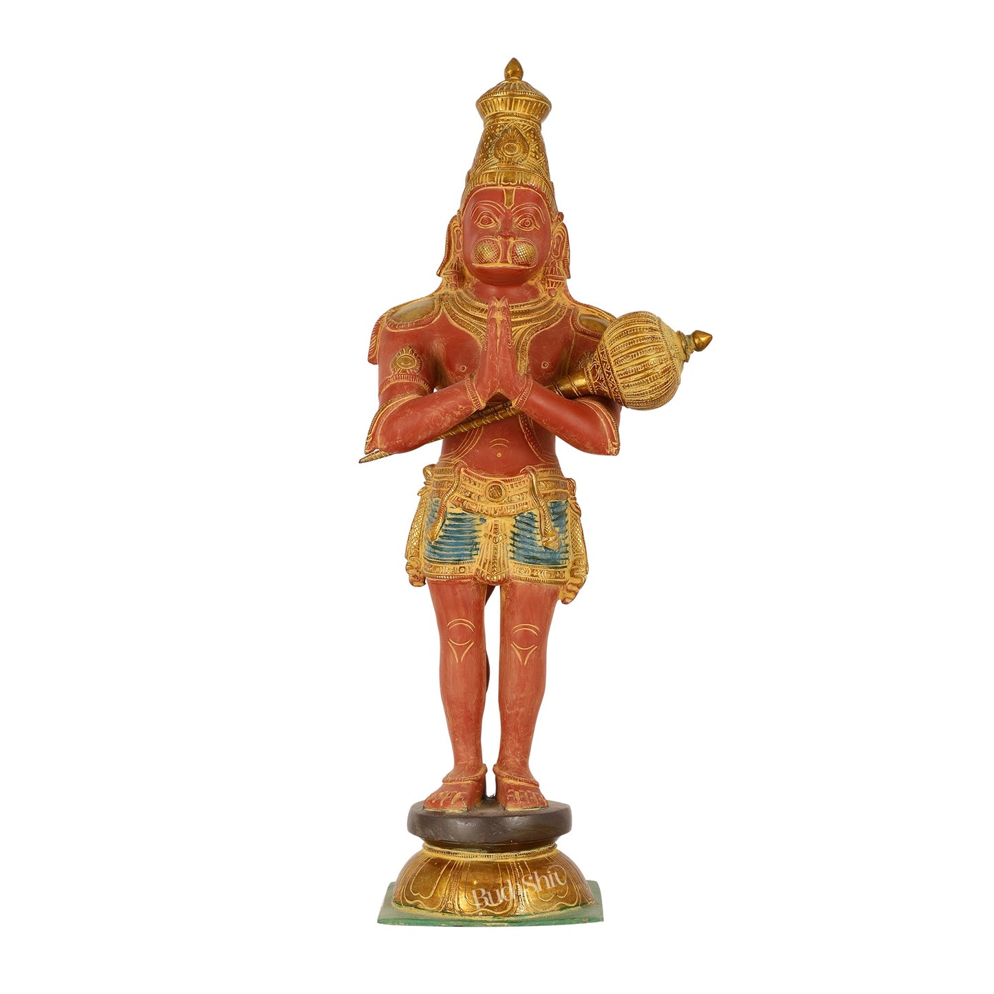 Brass Hanuman Statue in Namashkar Mudra | 21.5" Height | Red handpaint - Budhshiv.com