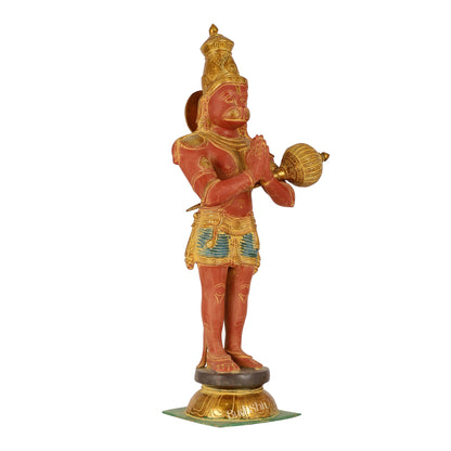 Brass Hanuman Statue in Namashkar Mudra | 21.5" Height | Red handpaint - Budhshiv.com