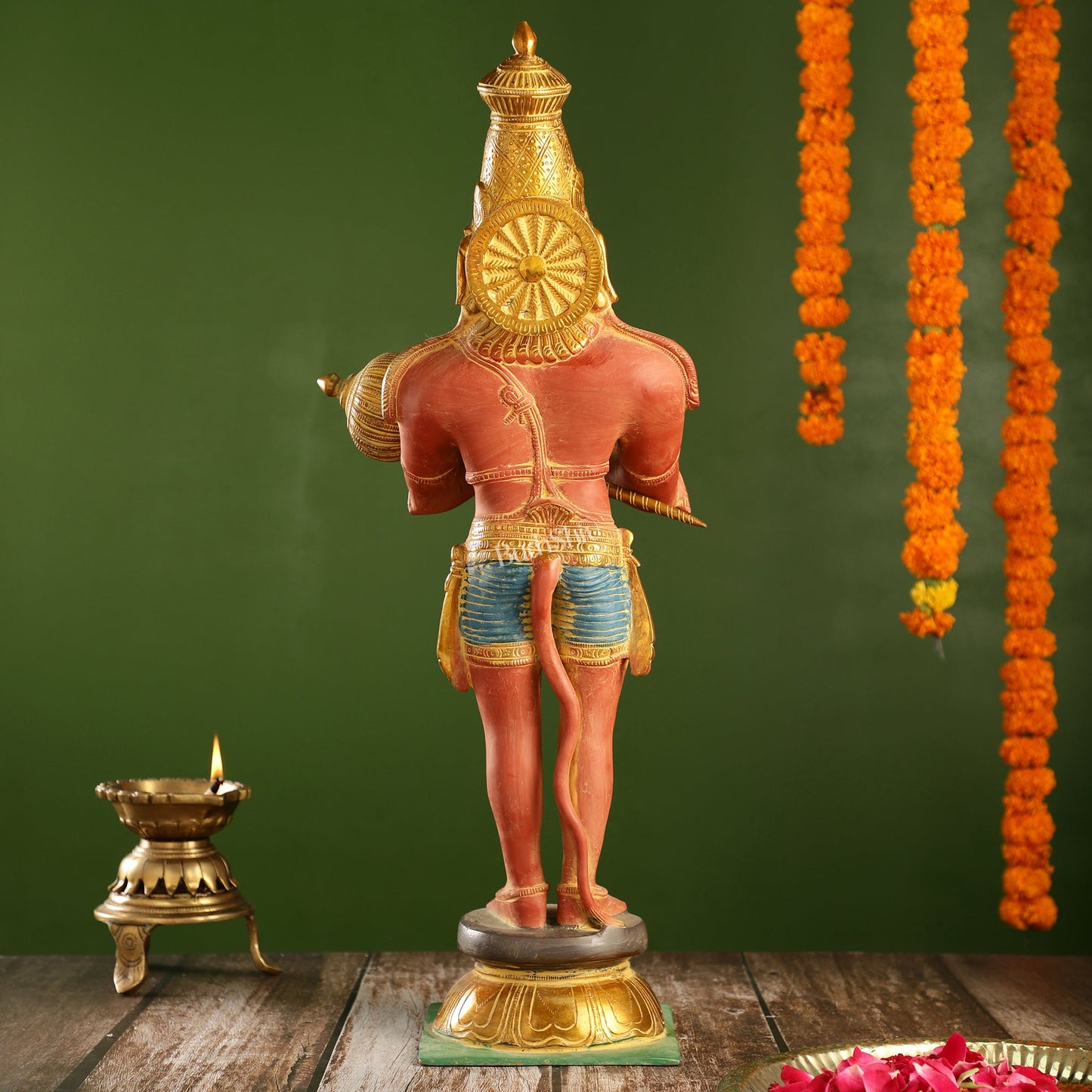 Brass Hanuman Statue in Namashkar Mudra | 21.5" Height | Red handpaint - Budhshiv.com