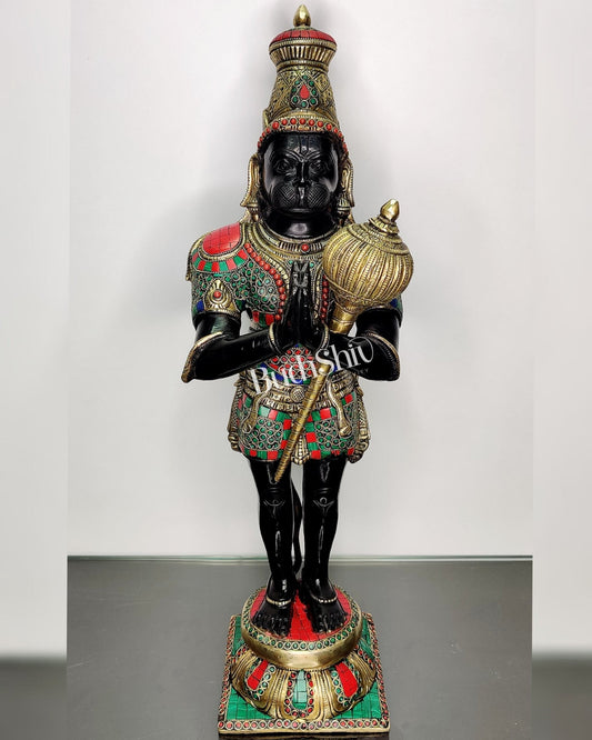 Brass Hanuman Statue in Namashkar Mudra - 21.5" Height - Budhshiv.com