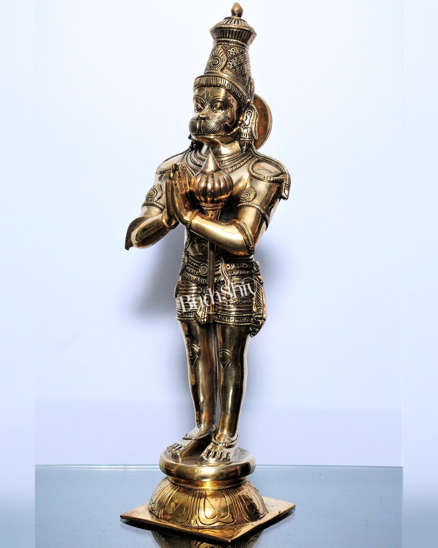 Brass Hanuman Statue in Namashkar Mudra | Finely Carved | 21.5" Tall - Budhshiv.com