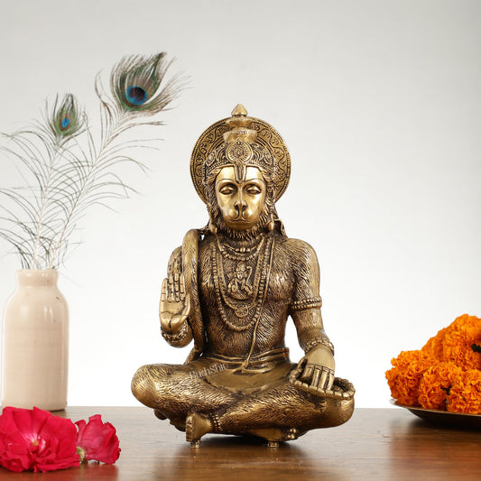 Brass Hanuman statue murti idol | 11" Height - Budhshiv.com