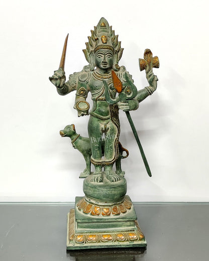 Brass Kaal Bhairava Statue with dog stone finish - Budhshiv.com