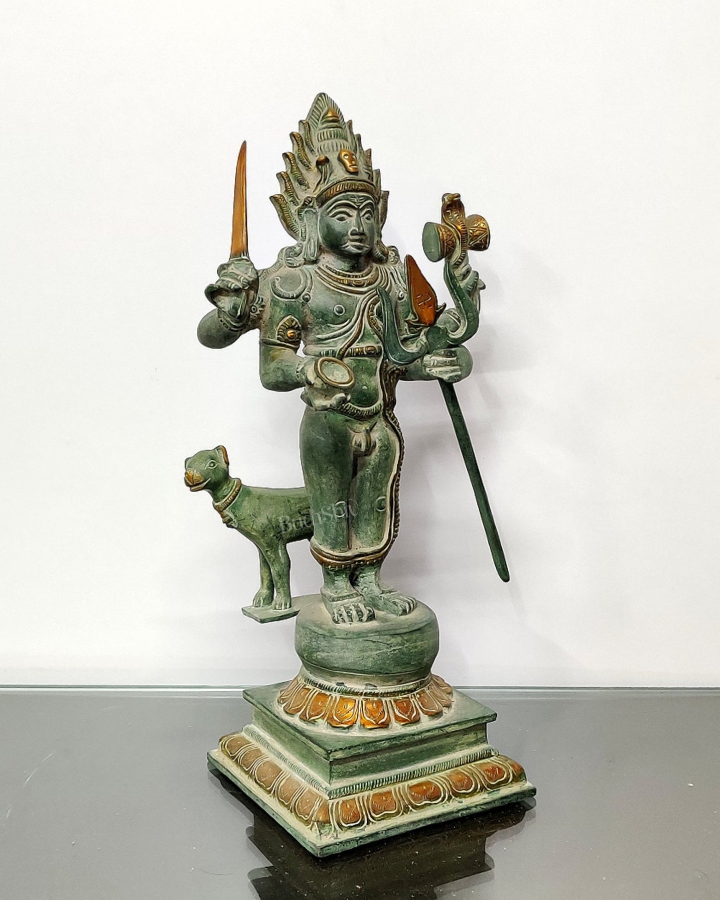 Brass Kaal Bhairava Statue with dog stone finish - Budhshiv.com