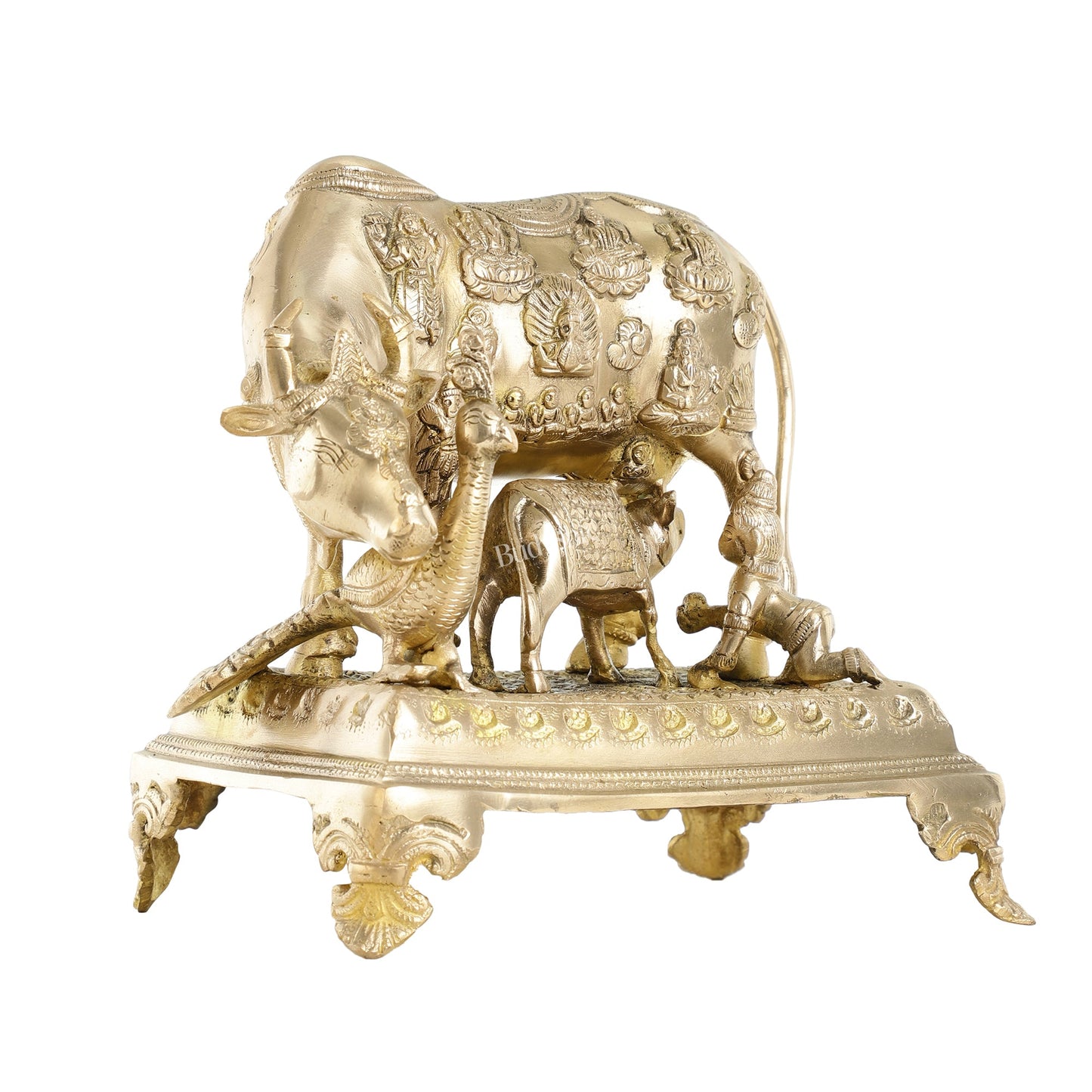 Brass Kaamdhenu Cow and calf statue 10 inch - Budhshiv.com