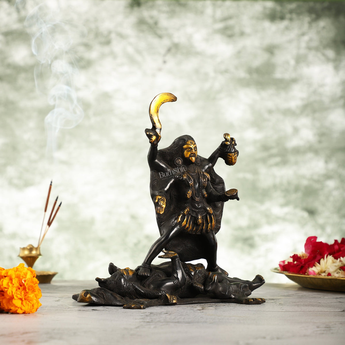 Brass Kali Ma Idol - 8.5 Inch Height – Budhshiv.com