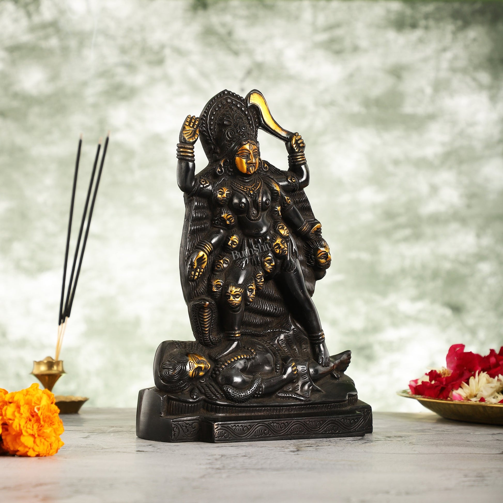 Brass Kali Ma Idol - 9.5 Inch Height - Budhshiv.com