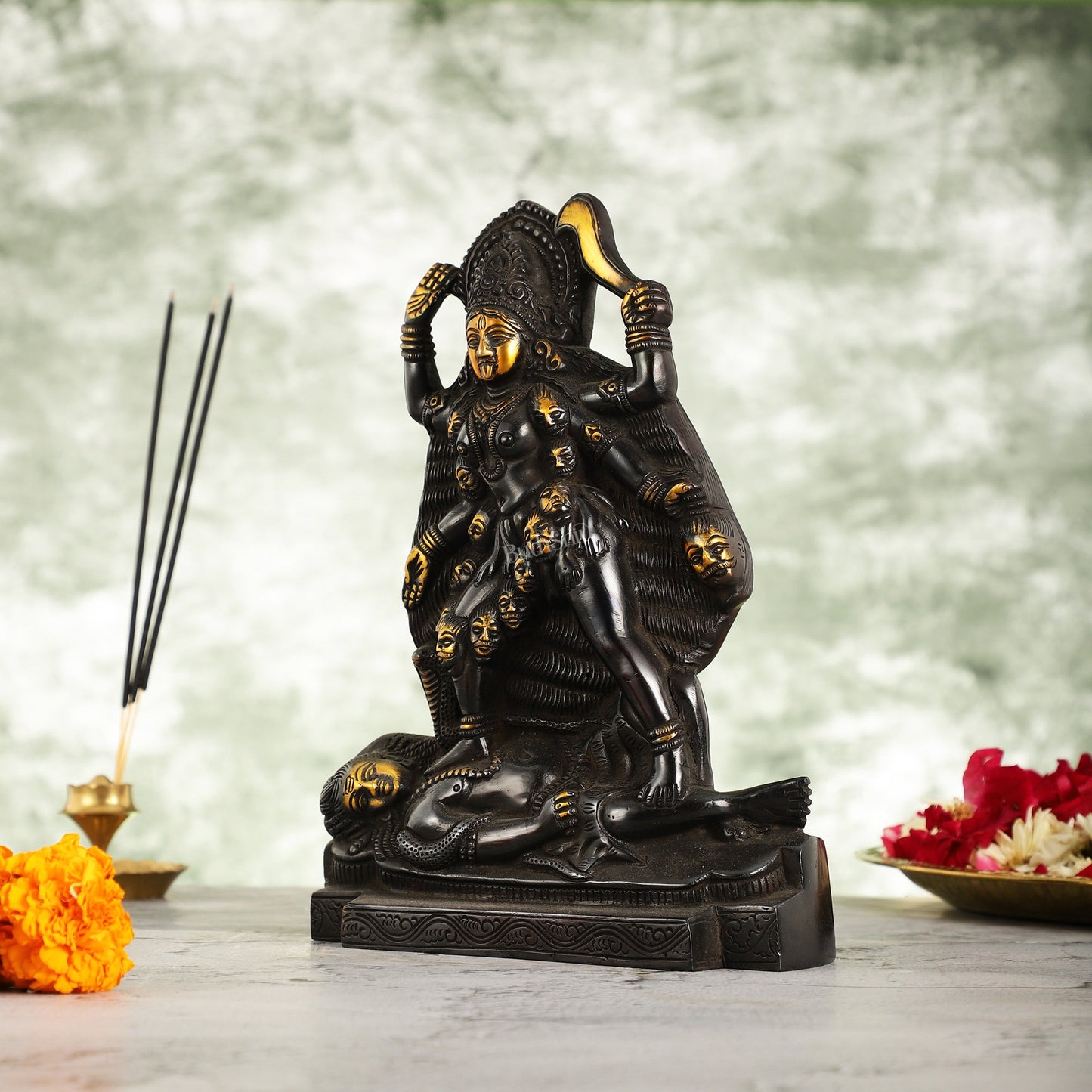 Brass Kali Ma Idol - 9.5 Inch Height - Budhshiv.com