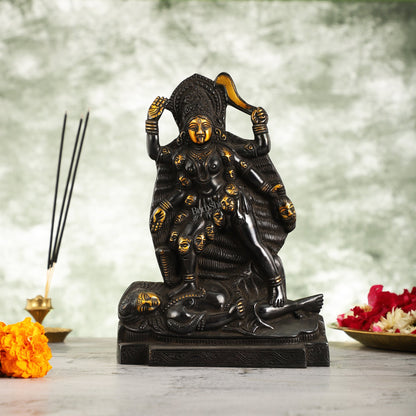 Brass Kali Ma Idol - 9.5 Inch Height - Budhshiv.com