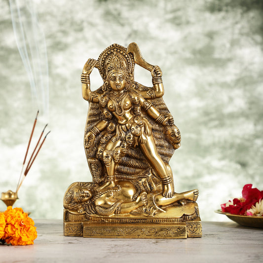 Brass Kali Ma Idol - 9.5 Inch Height - Budhshiv.com