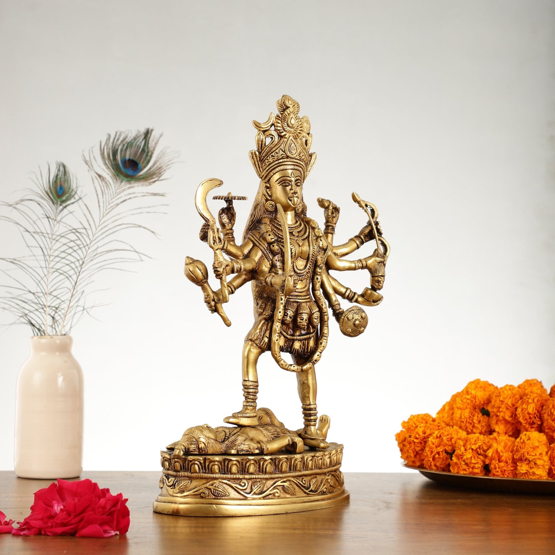 Brass Kali Mata Idol - 14.25 Inch - Budhshiv.com
