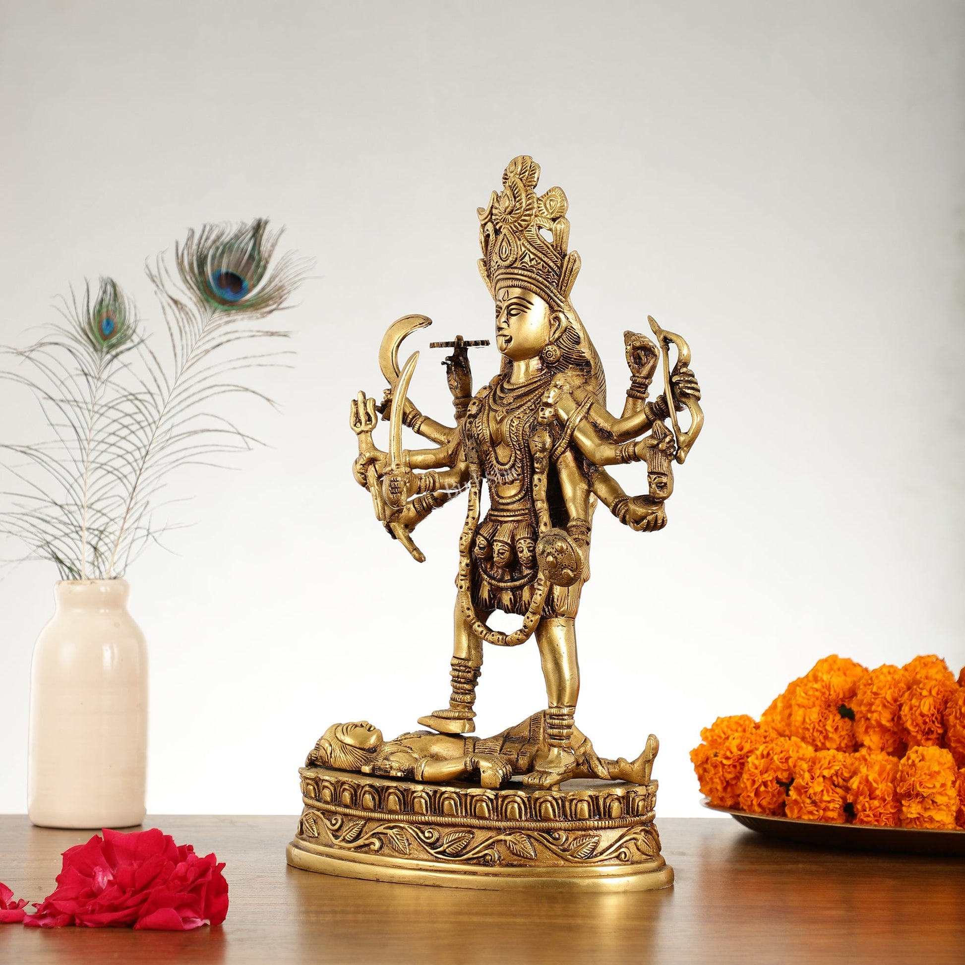 Brass Kali Mata Idol - 14.25 Inch - Budhshiv.com