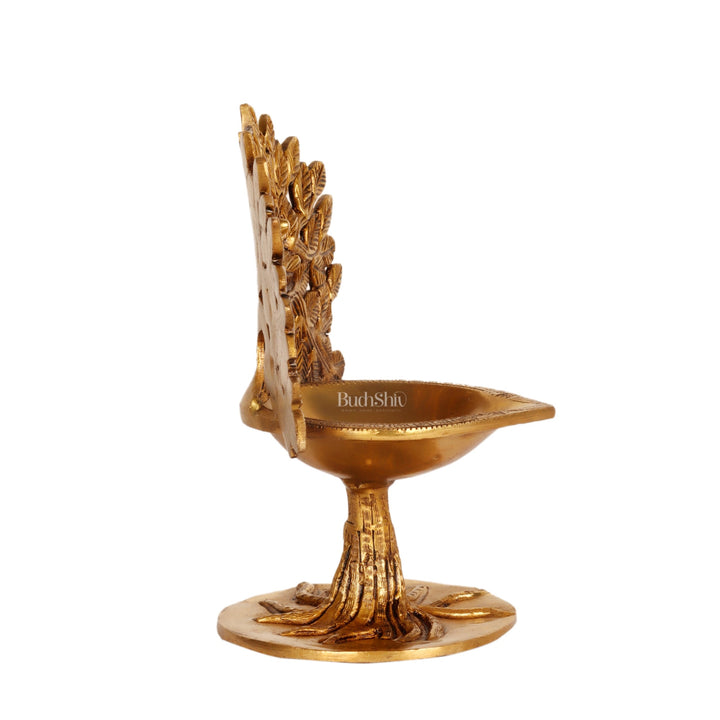 Brass Kalpavriksha Tree of Life Oil Diya - Handcrafted with Fine Detailing with roots - Budhshiv.com