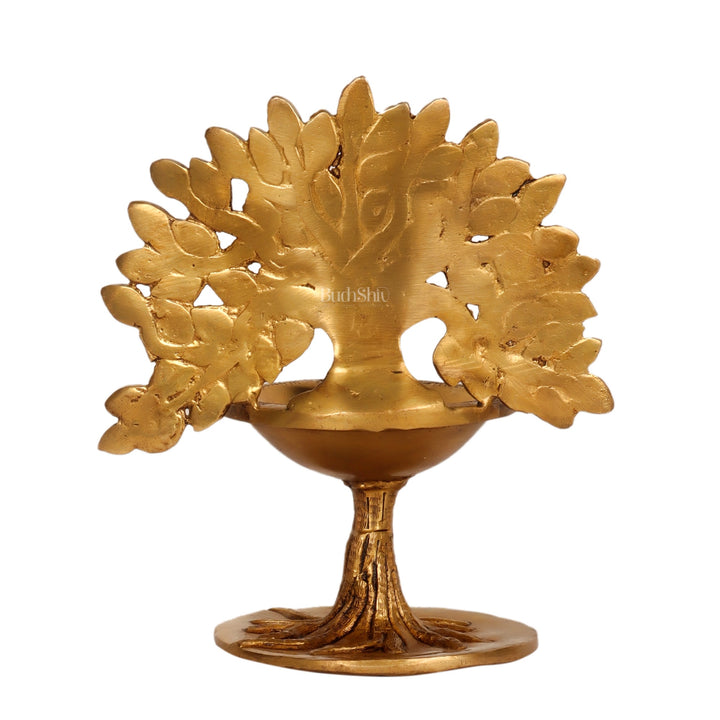 Brass Kalpavriksha Tree of Life Oil Diya - Handcrafted with Fine Detailing with roots - Budhshiv.com