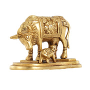 Brass Kamdhenu Cow and Calf Idol - 6 Inch - Budhshiv.com
