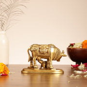 Brass Kamdhenu Cow and Calf Idol - 6 Inch - Budhshiv.com