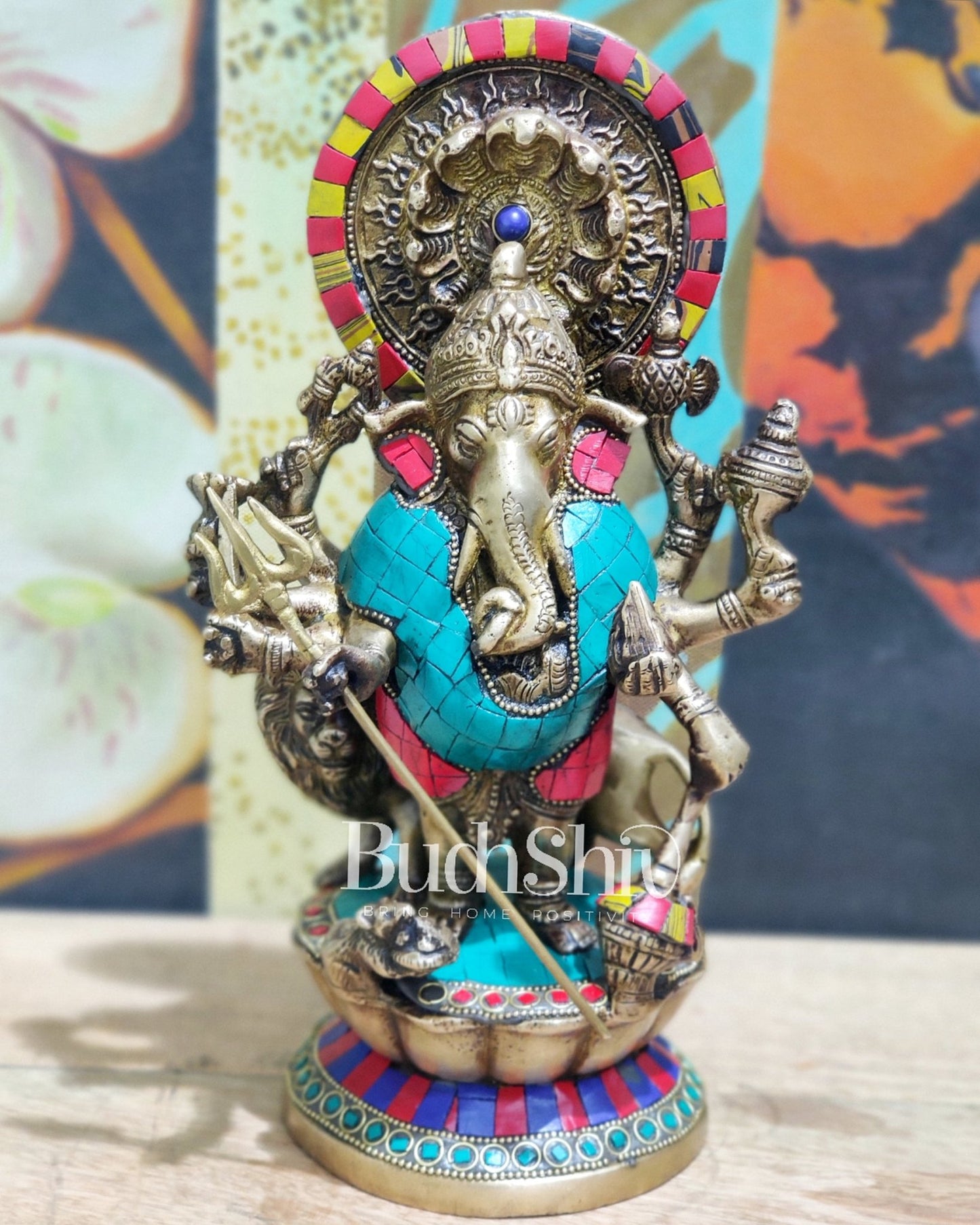 Brass Kana dhrishti Ganesha statue 12" - Budhshiv.com