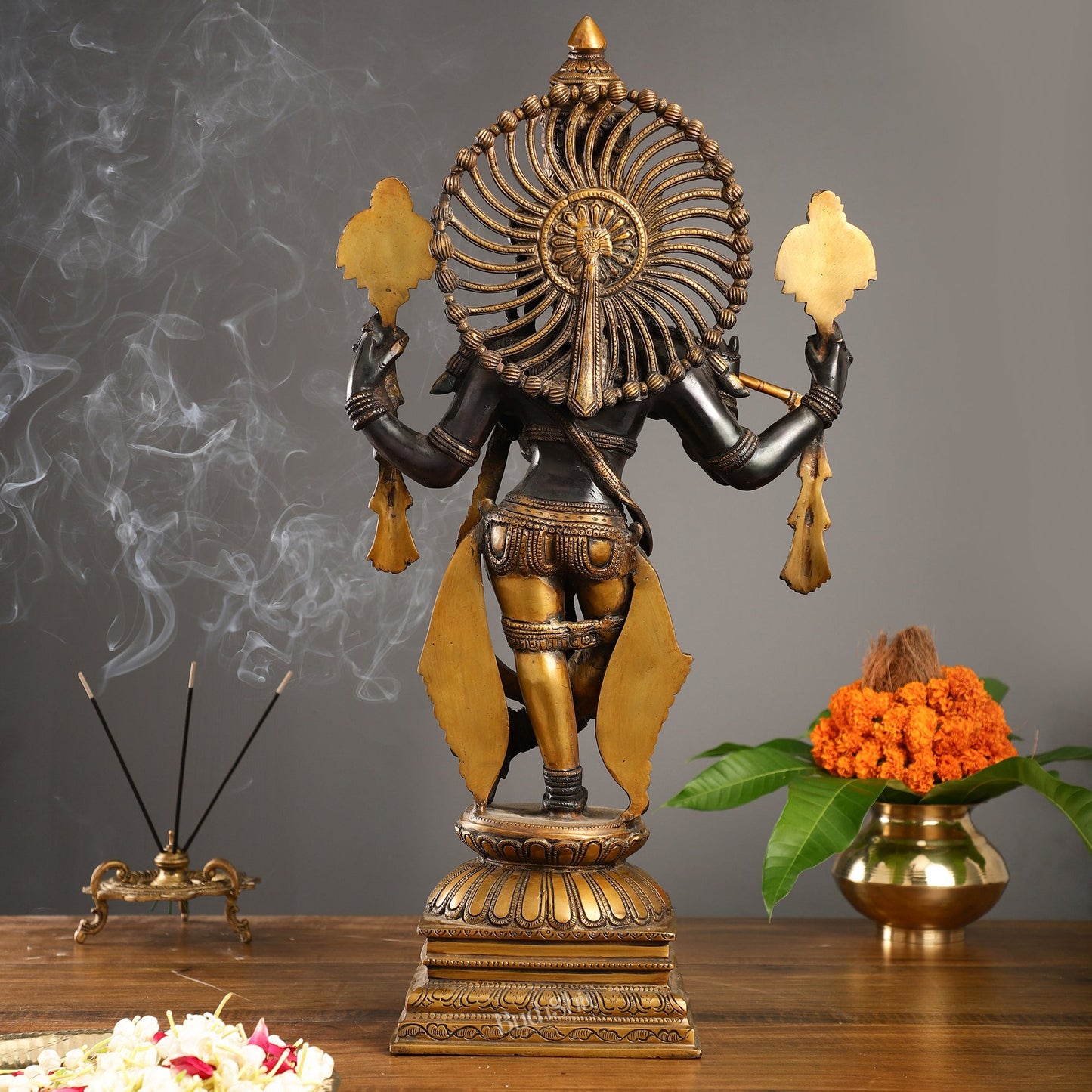 Brass Krishna Charbhuja Statue | Black | Height 24 Inch - Budhshiv.com