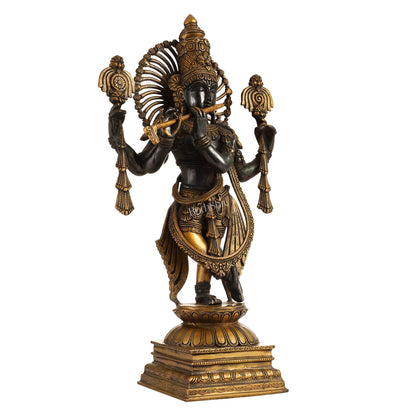 Brass Krishna Charbhuja Statue | Black | Height 24 Inch - Budhshiv.com