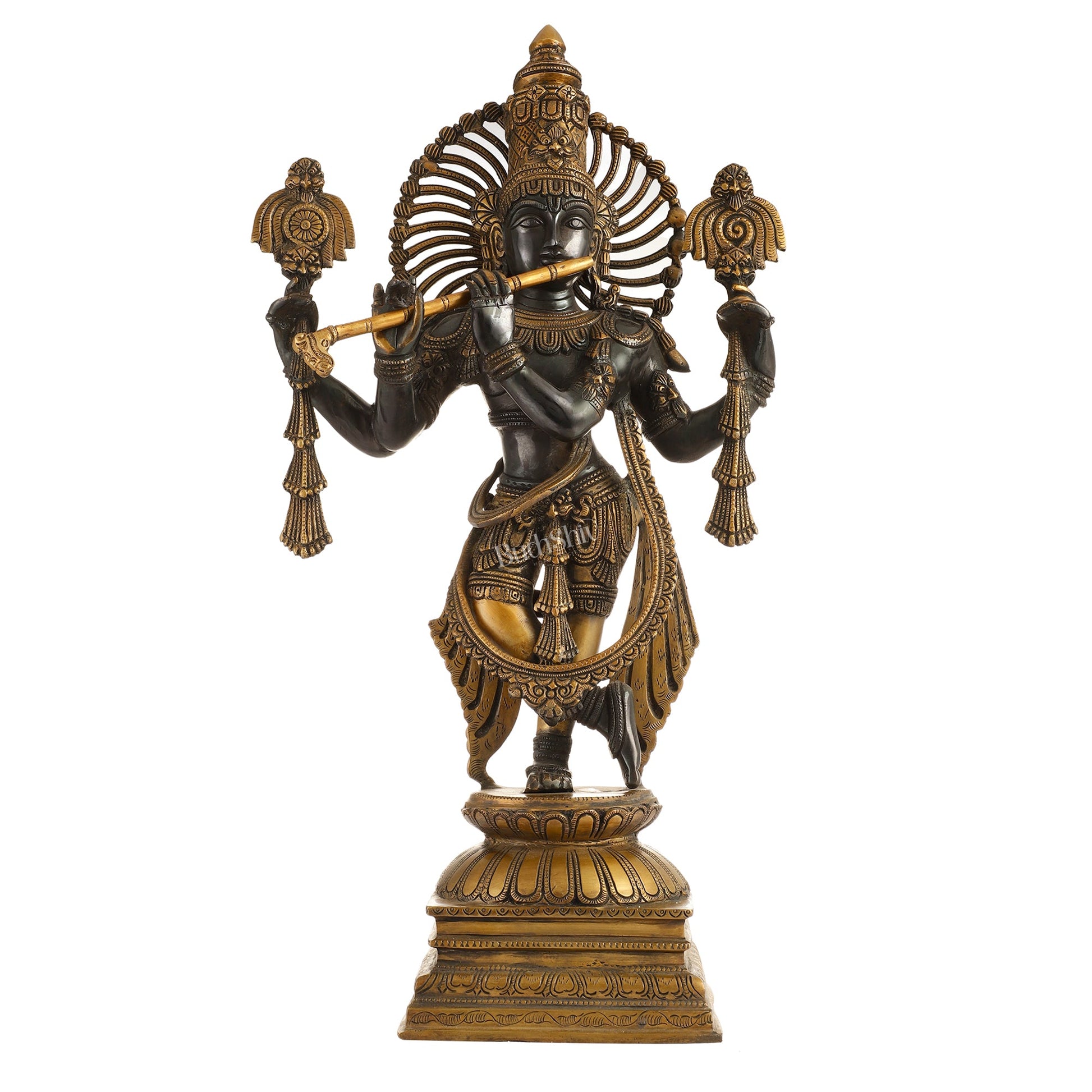 Brass Krishna Charbhuja Statue | Black | Height 24 Inch - Budhshiv.com