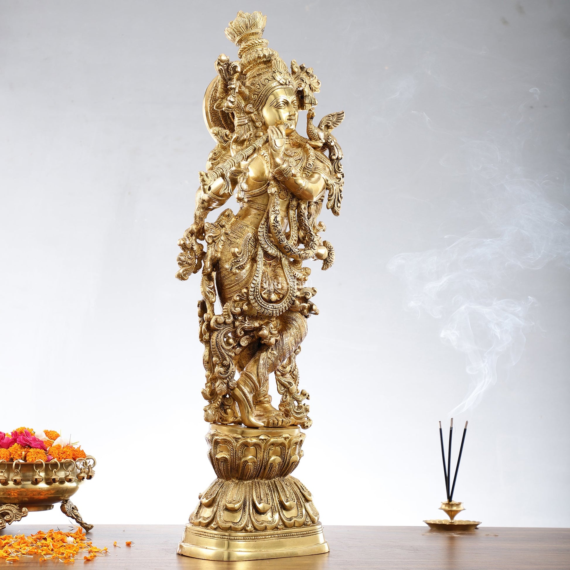 Brass Krishna statue 30 inch idol murti - Budhshiv.com