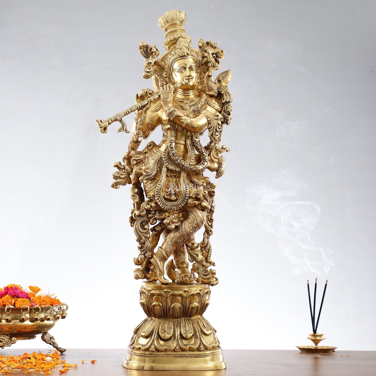 Brass Krishna statue 30 inch idol murti - Budhshiv.com