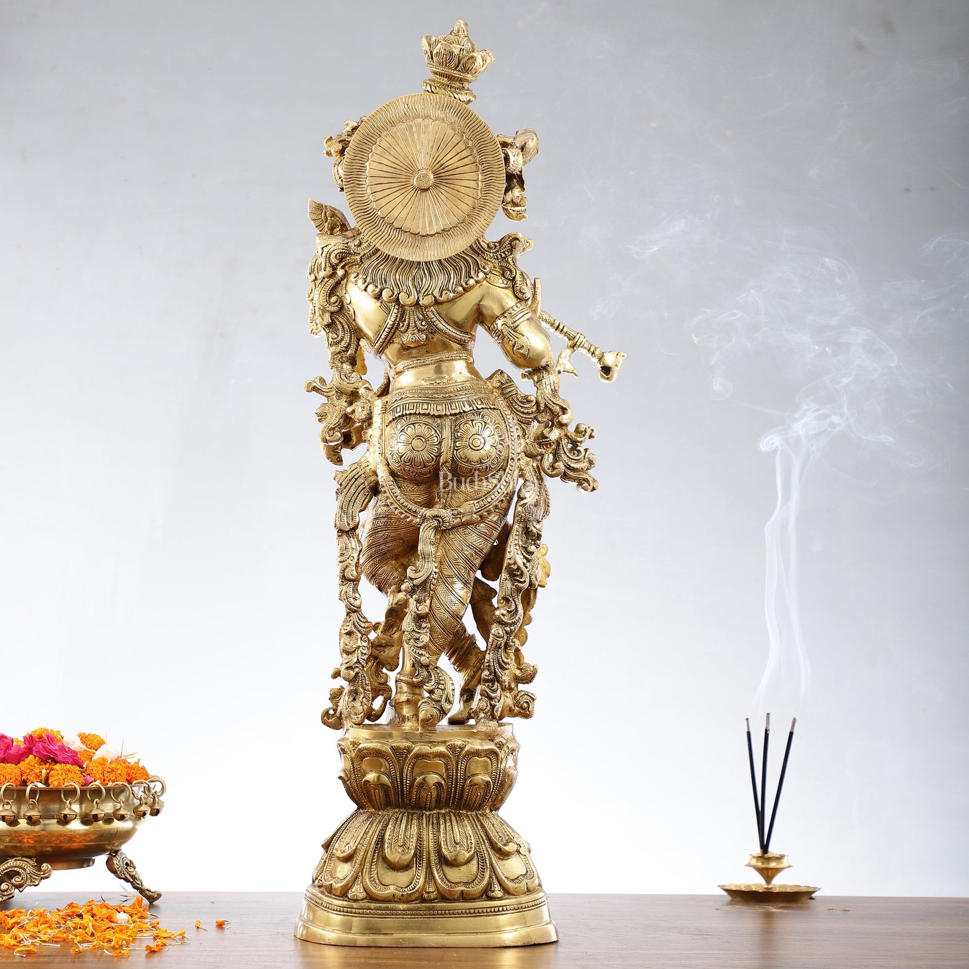 Brass Krishna statue 30 inch idol murti - Budhshiv.com