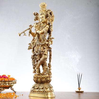 Brass Krishna statue 30 inch idol murti - Budhshiv.com