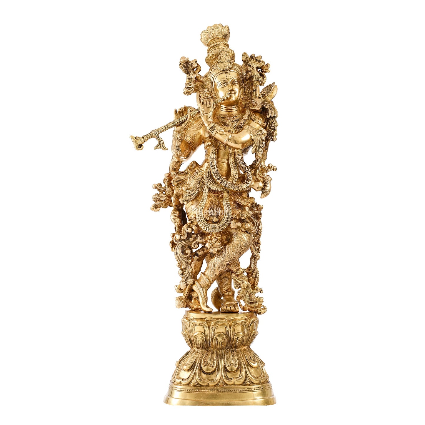 Brass Krishna statue 30 inch idol murti - Budhshiv.com