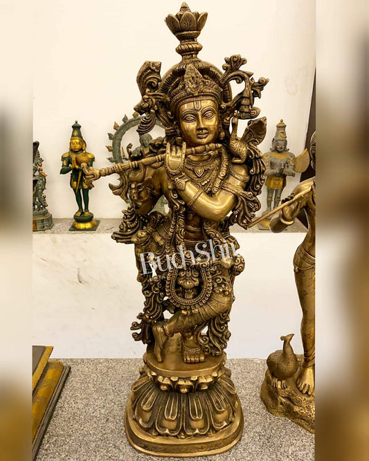 Brass Krishna Statue | 36 Inch | Handcrafted - Budhshiv.com