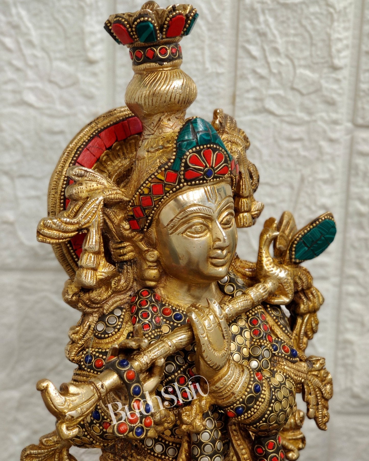 Brass Krishna studded with stones 21 " - Budhshiv.com