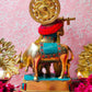 Brass krishna with cow idol 10 inch with stonework - Budhshiv.com