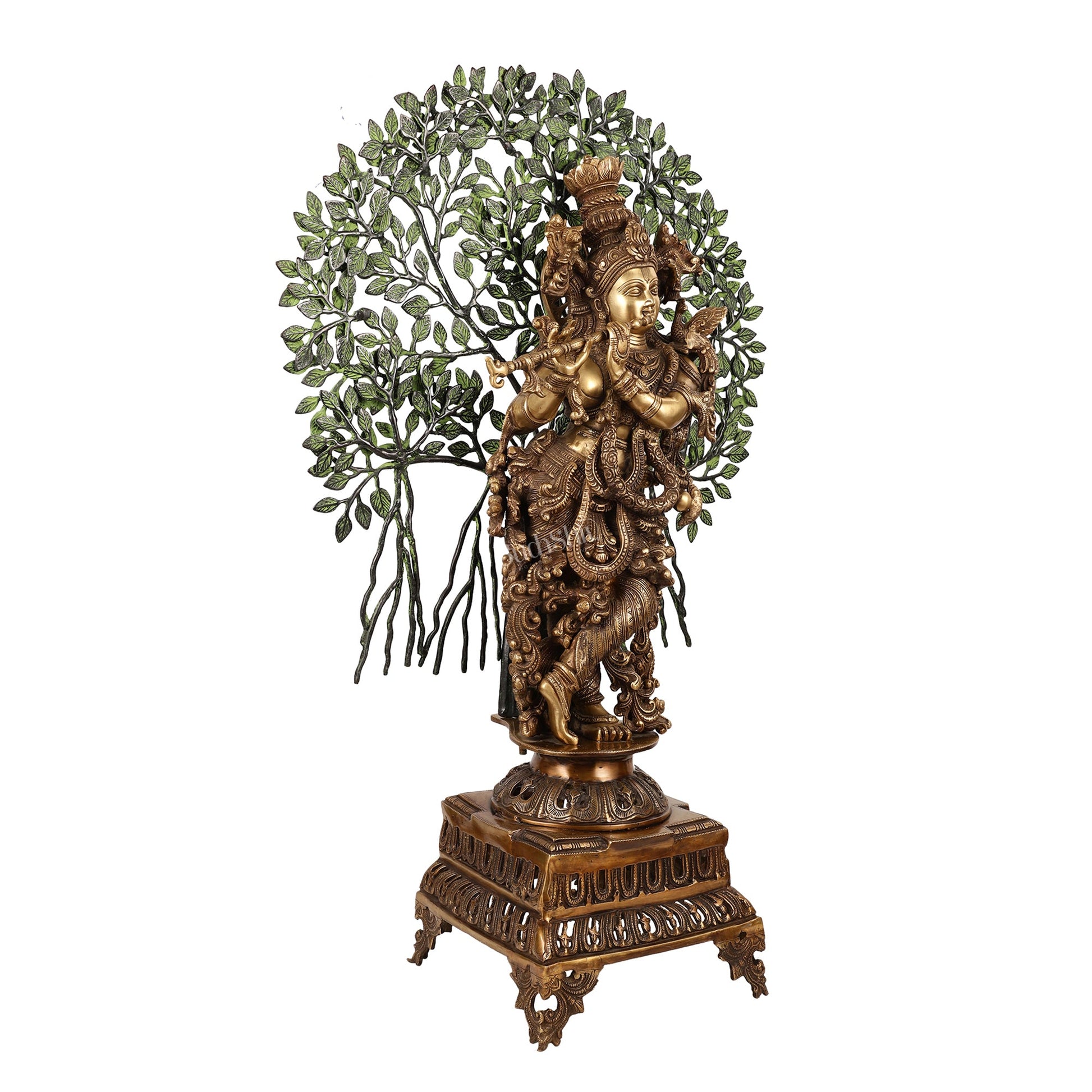 Brass Krishna with Kalpavriksha tree Superfine Idol 36 inch - Budhshiv.com