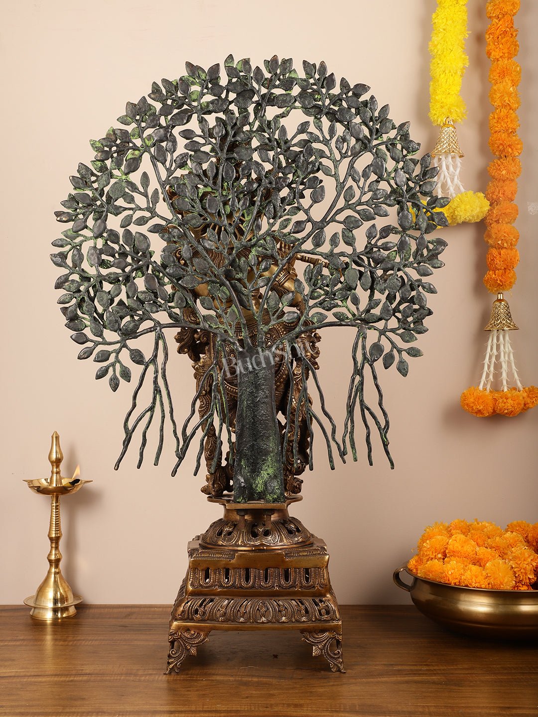 Brass Krishna with Kalpavriksha tree Superfine Idol 36 inch - Budhshiv.com