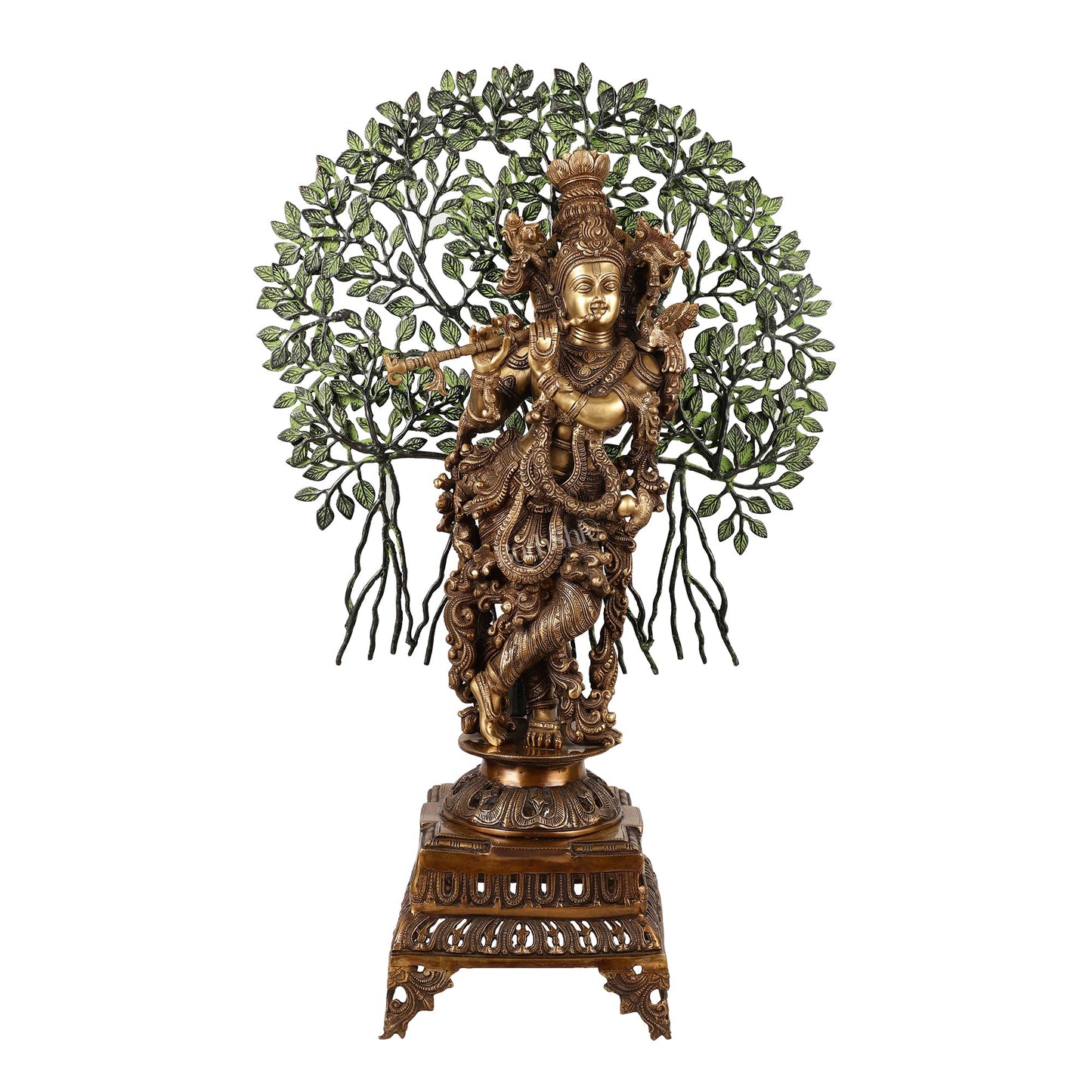 Brass Krishna with Kalpavriksha tree Superfine Idol 36 inch - Budhshiv.com