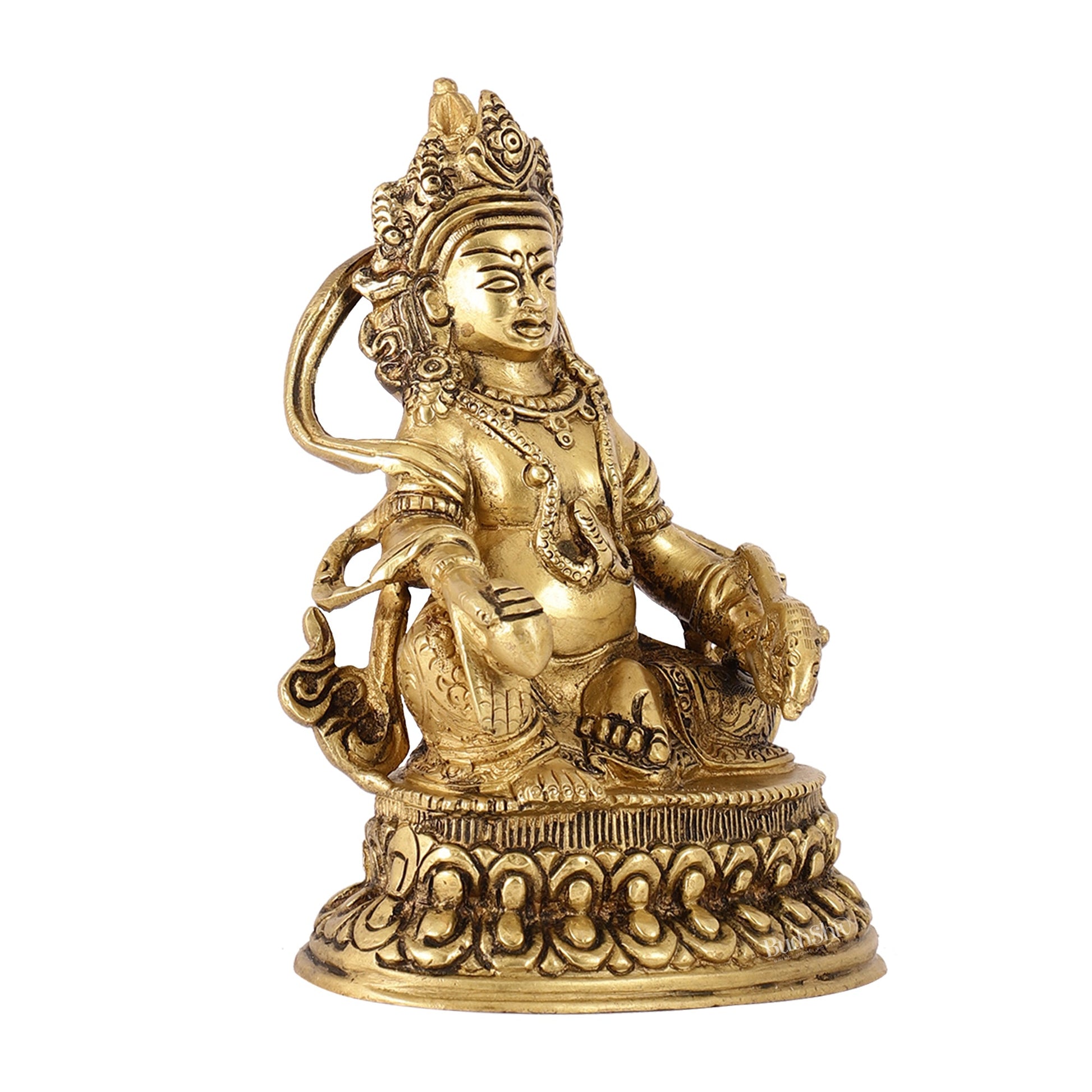 Brass Kubera Idol | 6" Height | Deity of Wealth | Handcrafted - Budhshiv.com