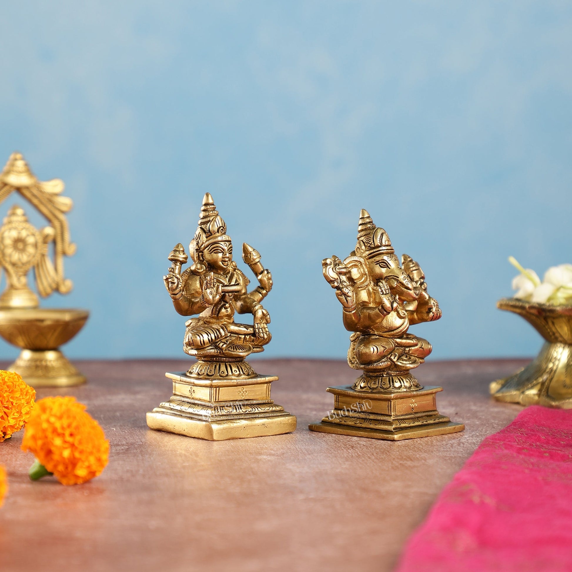 Brass Lakshmi & Ganesha Idols Set | 4.5" - Budhshiv.com