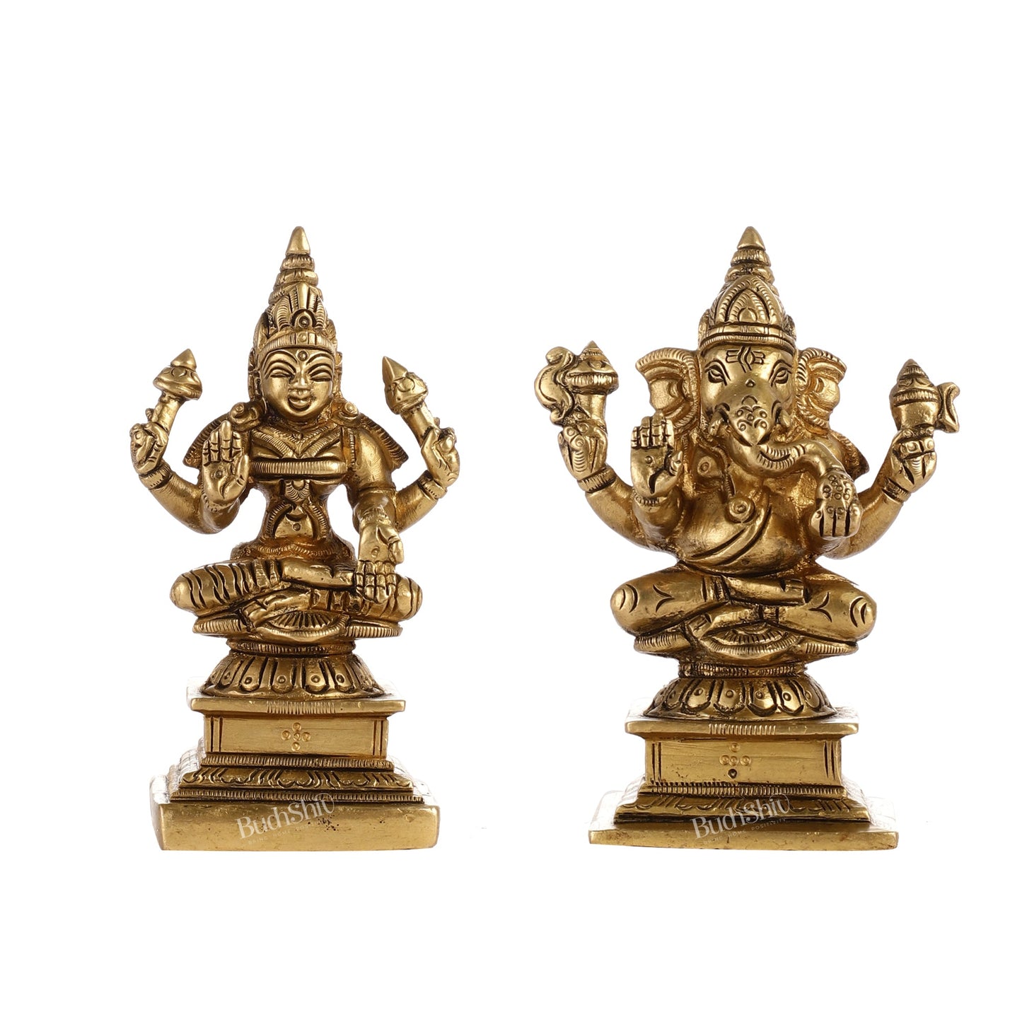 Brass Lakshmi & Ganesha Idols Set | 4.5" - Budhshiv.com