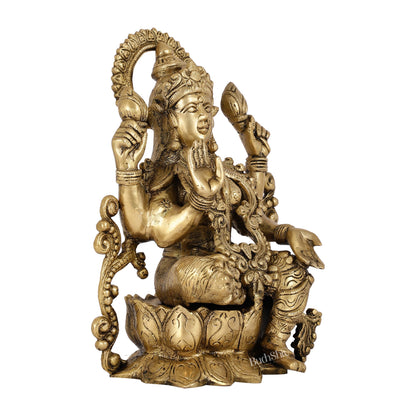 Brass Lakshmi Idol on Lotus | 12" Height | Divine Abundance - Budhshiv.com