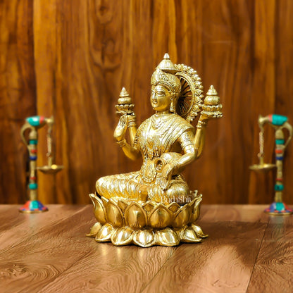 Brass Lakshmi Idol with Golden Finish | 12" Height | Exquisite Craftsmanship - Budhshiv.com