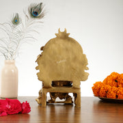 Brass Lal Baug Ka Raja Ganapati Idol Seated on Throne - 10.5 Inch - Budhshiv.com