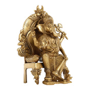Brass Lal Baug Ka Raja Ganapati Idol Seated on Throne - 10.5 Inch - Budhshiv.com