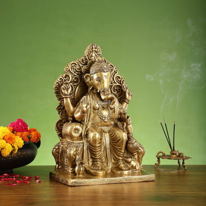 Brass Lalbaug Ka Raja Ganapati Statue - 17x11x7 Inch - Budhshiv.com