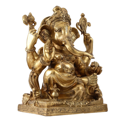 Brass Large Ganesha Statue - 18x14x8.5 Inch - Budhshiv.com