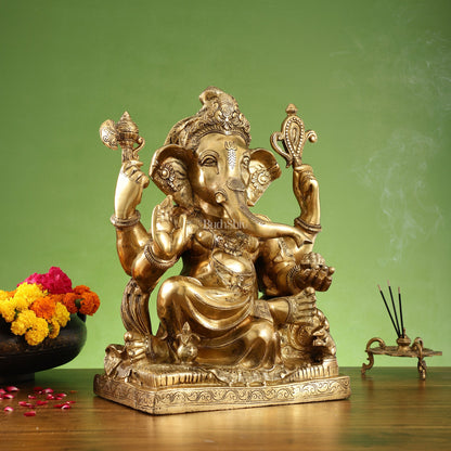 Brass Large Ganesha Statue - 18x14x8.5 Inch - Budhshiv.com